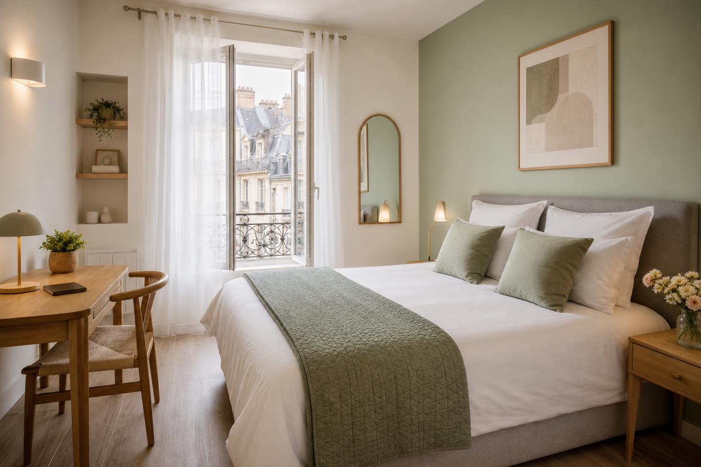 Chambre d’appartement locatif préparée avec soin pour une location saisonnière à Clermont-Ferrand
